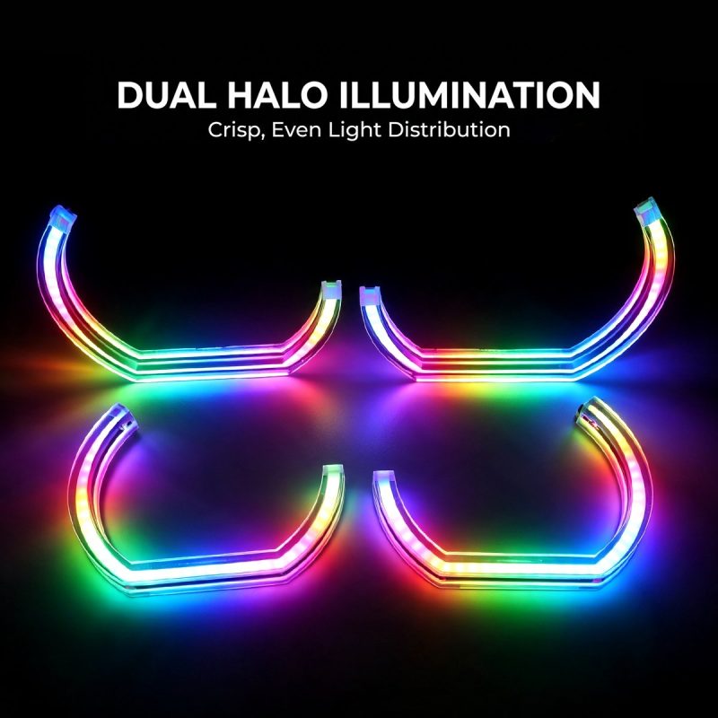 Dual halo illumination reference showing even RGB light guide distribution.