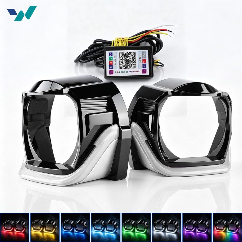 Rgb U Shaped Projector Shroud Kit Controller Color Modes Kit view showing controller, paired shrouds, and color mode references.