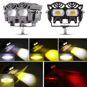 Robot Twin Lens Led Motorcycle Spotlight Beam Color Reference Source image showing white, yellow, white-yellow, and red light references.