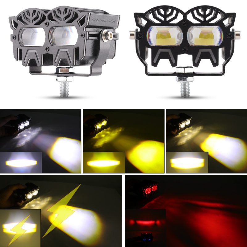 Robot Twin Lens Led Motorcycle Spotlight Beam Color Reference Source image showing white, yellow, white-yellow, and red light references.