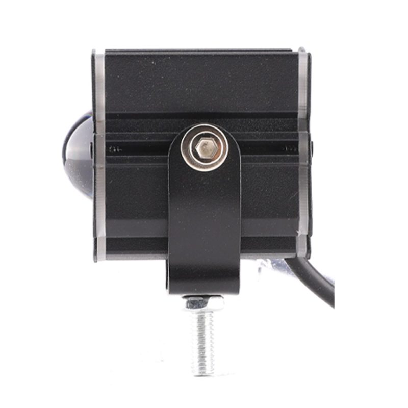 Robot Twin Lens Led Motorcycle Spotlight Side Profile Side profile view showing housing depth, side bracket, and threaded mount.