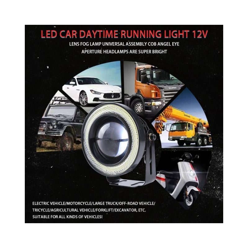 Round Angel Eye Circle Led Drl 12V Application Source application graphic with 12V LED car daytime running light wording.