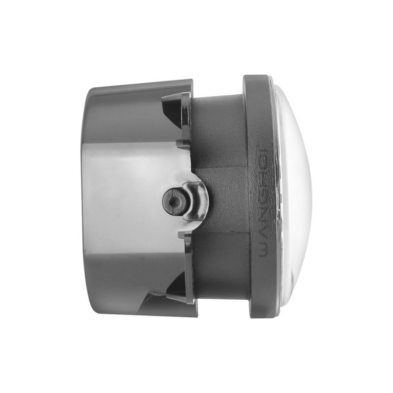 Side view of round dual-bead angel eye LED fog light