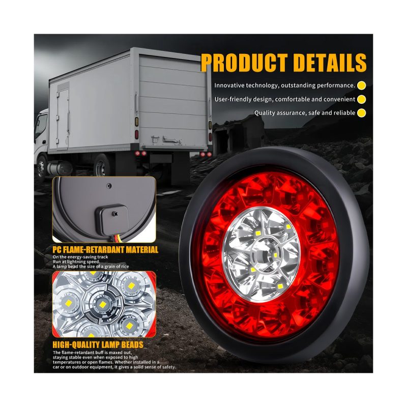Round Led Trailer Tail Turn Signal Light Red Amber Options 02 Trailer Tail Red Detail Red round LED trailer tail turn signal light detail reference