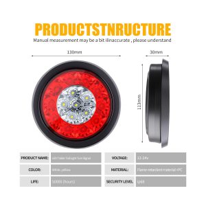 Round Led Trailer Tail Turn Signal Light Red Amber Options 03 Trailer Tail Red Structure Red round LED trailer tail turn signal light structure reference