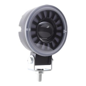 Round Rgb Angel Eye Led Work Light Angled Front Angled front view showing the round halo trim, center lens, and bracket mount.
