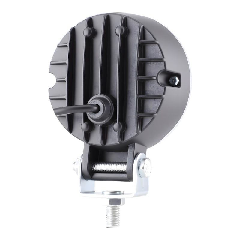 Round Rgb Angel Eye Led Work Light Rear Heat Sink Rear view showing the heat-sink housing, wiring exit, and bracket hardware.