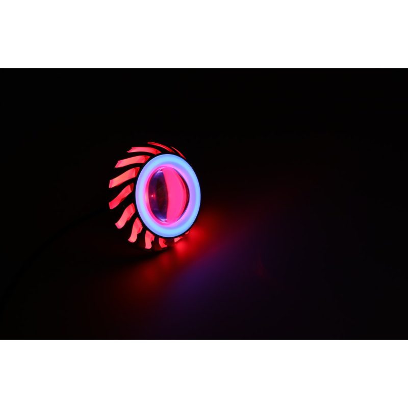 Round Rotating Angel Eye Lens Standard Red Blue Effect Standard single-eye light-effect reference; confirm exact color sequence before production.