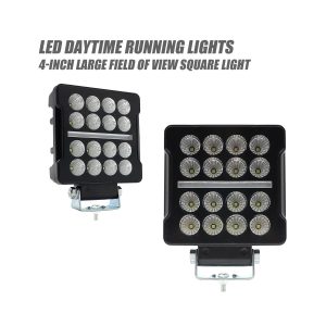 Square LED work light 16-bead front view