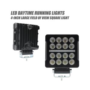Square LED work light 16-bead side and front view