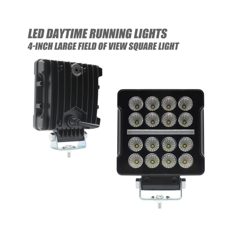 Square LED work light 16-bead side and front view