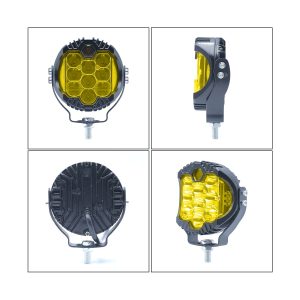 Round Three Sided Led Work Light Color Options 06 Round Three Views Product view collage for round three-sided LED work light