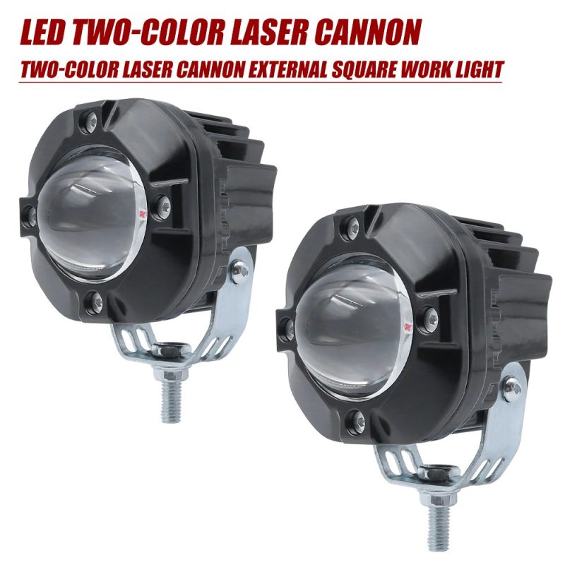 Round Two Color Laser Cannon Led Spotlight Front Angle Front and angled housing reference from the supplied product image set.