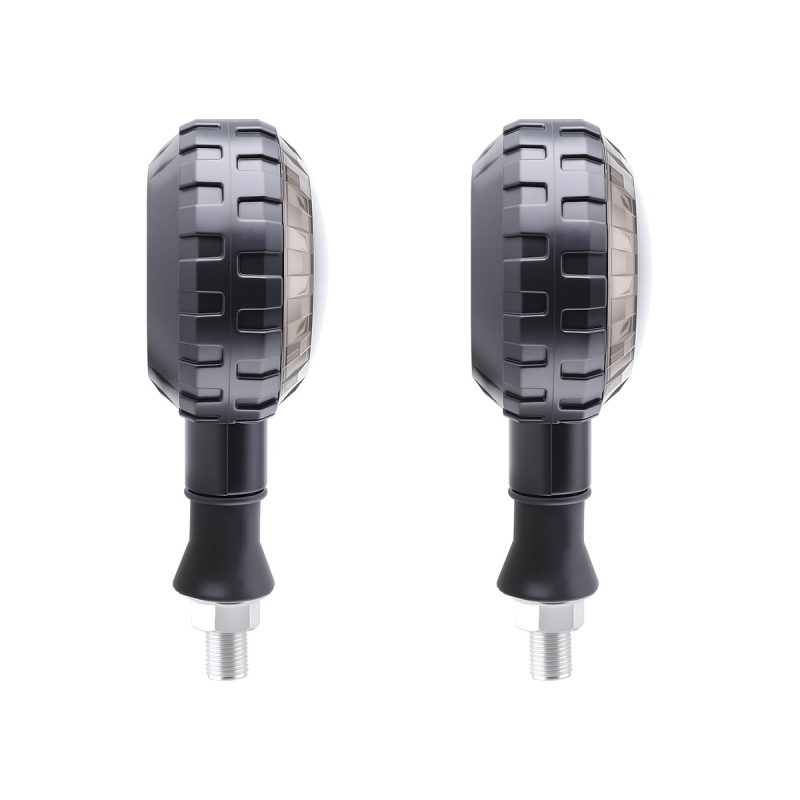Round Wheel Style Motorcycle Led Drl Turn Signal 02 Front Product Pair View Product-only front view showing the round wheel-style lens.