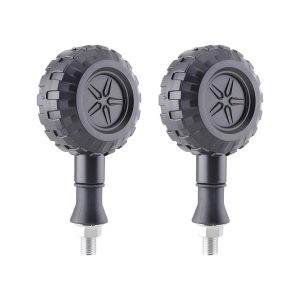 Round Wheel Style Motorcycle Led Drl Turn Signal 03 Side Product Pair View Side view showing housing thickness and mounting stem.