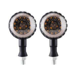 Round Wheel Style Motorcycle Led Drl Turn Signal 04 Rear Product Pair View Rear housing view for B2B catalog comparison.