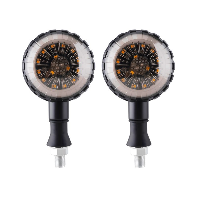 Round Wheel Style Motorcycle Led Drl Turn Signal 04 Rear Product Pair View Rear housing view for B2B catalog comparison.