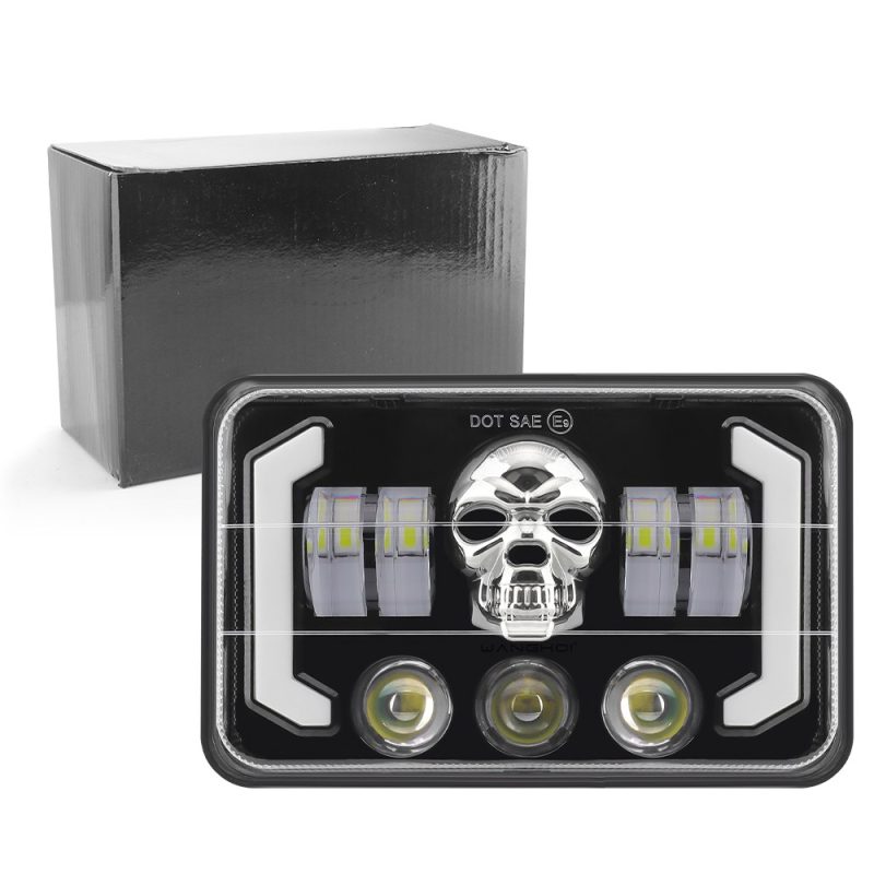 Seven Bead Skull 7 Inch Square Led Projector Headlight Packing Packing reference showing the headlight with a plain black box.