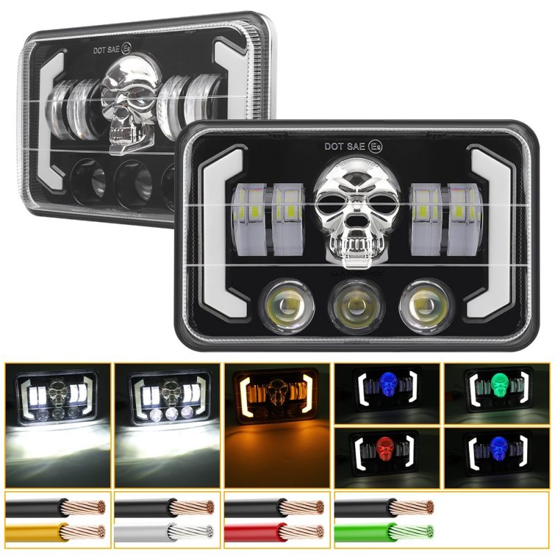 Seven Bead Skull 7 Inch Square Led Projector Headlight Wiring Modes Source graphic showing lighting color references and wiring-function direction; confirm by final model sheet.
