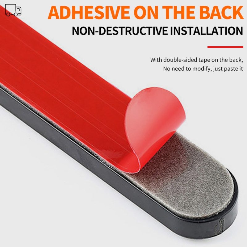 Adhesive-back installation reference from the supplied image set.