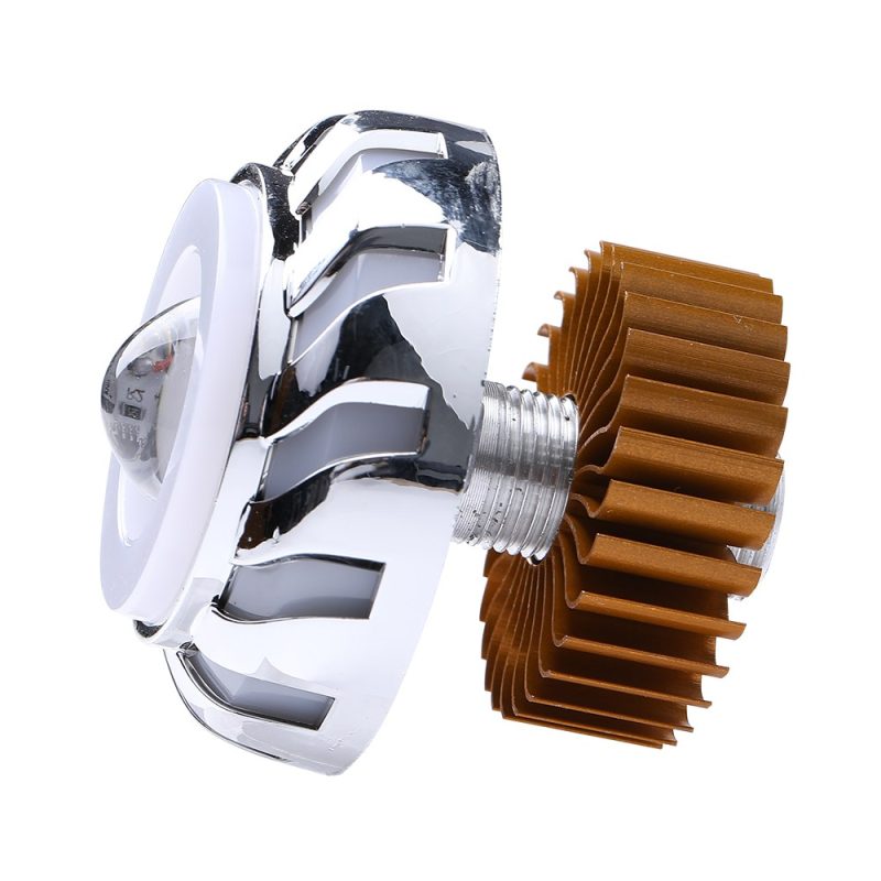 Silver Turbine Angel Eye Led Projector Light Side Cooling Fin Side view showing the threaded body and rear aluminum cooling fin reference.