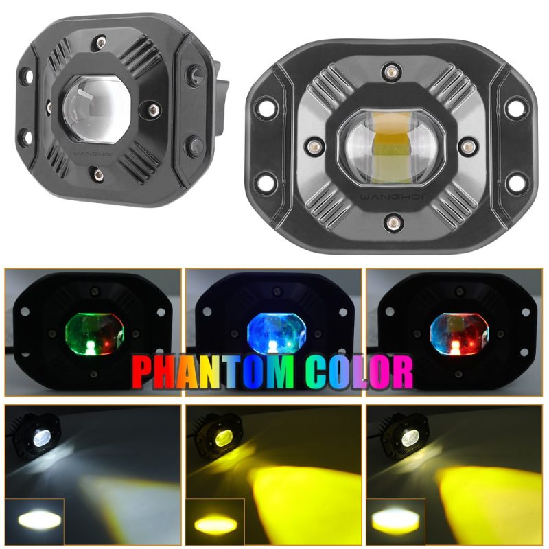 Single Bead Embedded Led Work Light Color Beam Modes Source image reference showing color mode direction and white/yellow beam views.