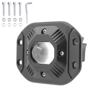 Single Bead Embedded Led Work Light Mounting Hardware Mounting hardware reference with screws, washers, hex key, and light body.