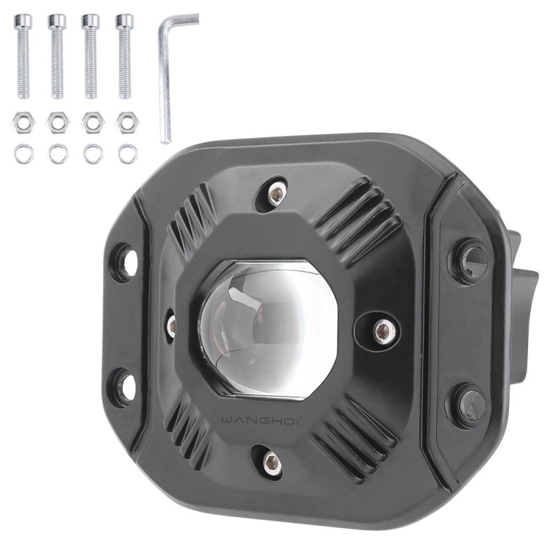 Single Bead Embedded Led Work Light Mounting Hardware Mounting hardware reference with screws, washers, hex key, and light body.