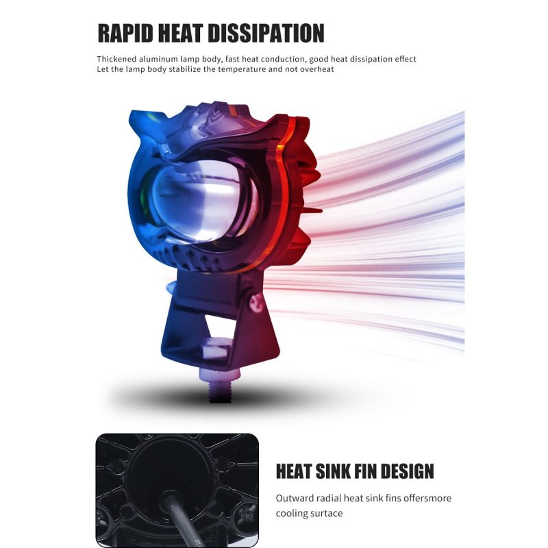 Single Lens Owl Led Motorcycle Spotlight Heat Sink Heat dissipation source reference from the supplied detail graphic.