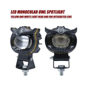 Single-lens owl-style motorcycle auxiliary spotlight side view