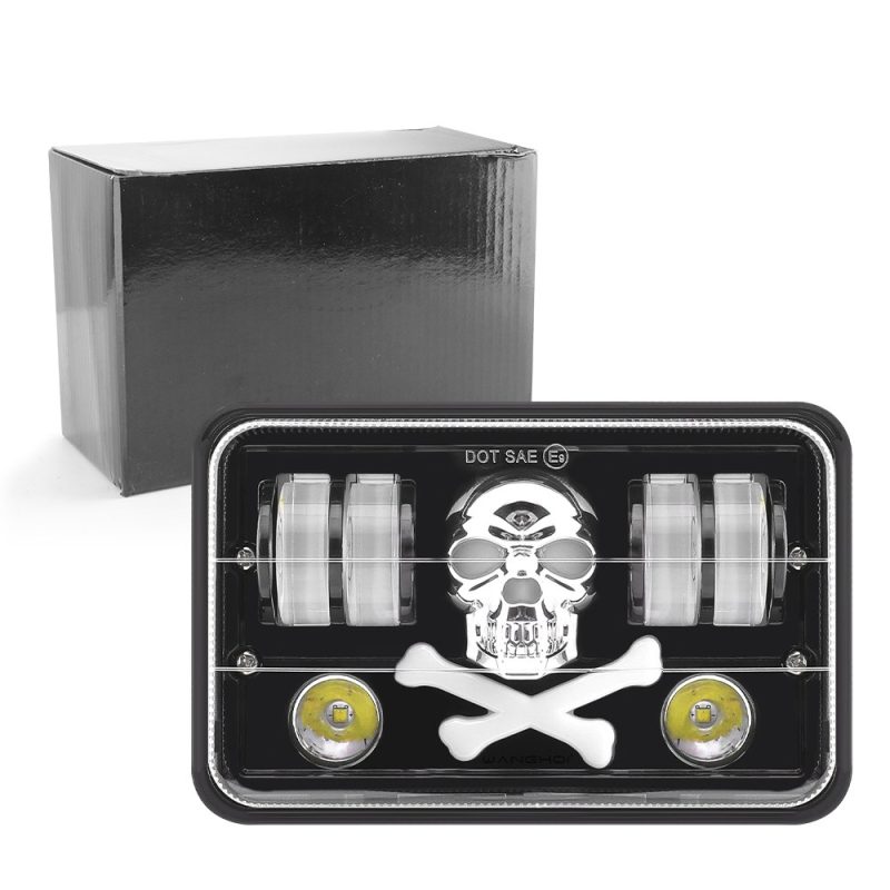 Six Bead Skull 7 Inch Square Led Projector Headlight Packing Packing reference showing the headlight with a plain black box.