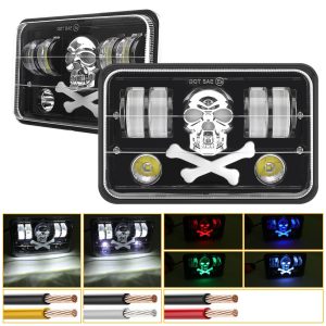 Six Bead Skull 7 Inch Square Led Projector Headlight Wiring Modes Source graphic showing lighting color references and wiring-function direction; confirm by final model sheet.