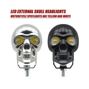 Skull-shape motorcycle auxiliary spotlight white and black housing options