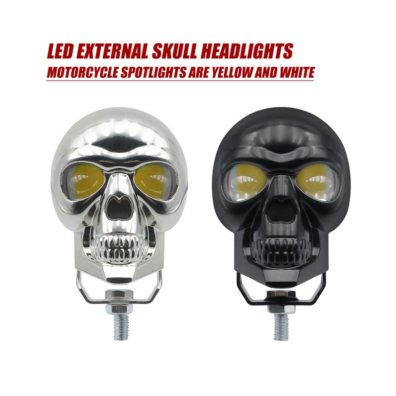 Skull-shape motorcycle auxiliary spotlight white and black housing options
