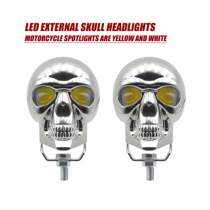Skull-shape motorcycle auxiliary spotlight white housing pair