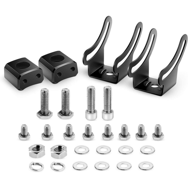 Sliding Mounting Bracket Kit Hardware Layout Hardware layout showing side brackets, base blocks, bolts, nuts, and washers.