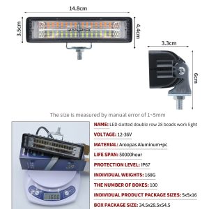 Slotted Double Row 28 Bead Led Work Light Dimensions Specs Dimension and source-spec reference image; confirm final drawing and test data before quotation.