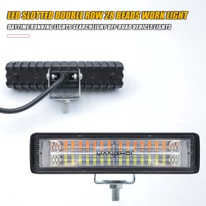 Slotted Double Row 28 Bead Led Work Light Front Rear Front and rear reference showing the bracket, housing back, and cable exit.