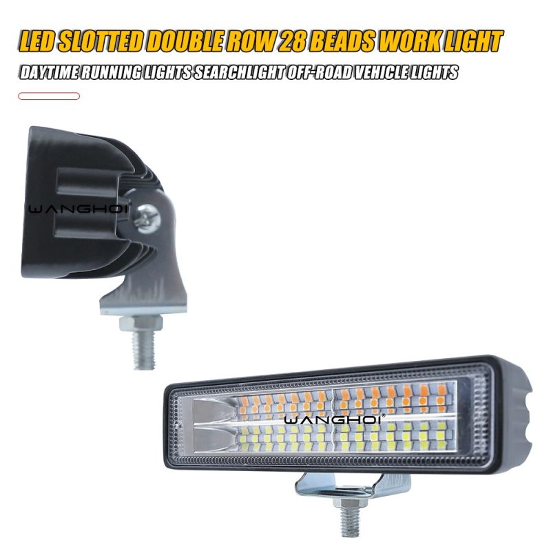 Slotted Double Row 28 Bead Led Work Light Side Bracket Side reference for housing depth and bracket position.
