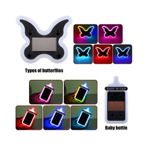 Solar Butterfly Led Car Decorative Light Color Options Source color reference showing iridescent, red, blue, pink, and ice blue options.