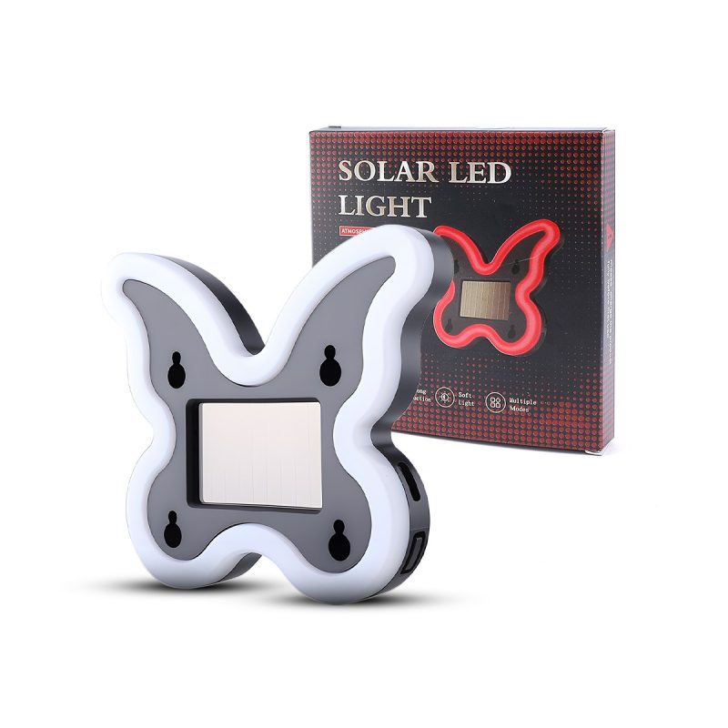 Solar Butterfly Led Car Decorative Light Packaging Packaging and product view for the solar butterfly LED car decorative ambient light.