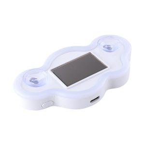 Solar Cloud Shape Rgb Car Window Led Display Light Angled Type C Angled view showing suction cups, solar panel, side button, and Type-C port.