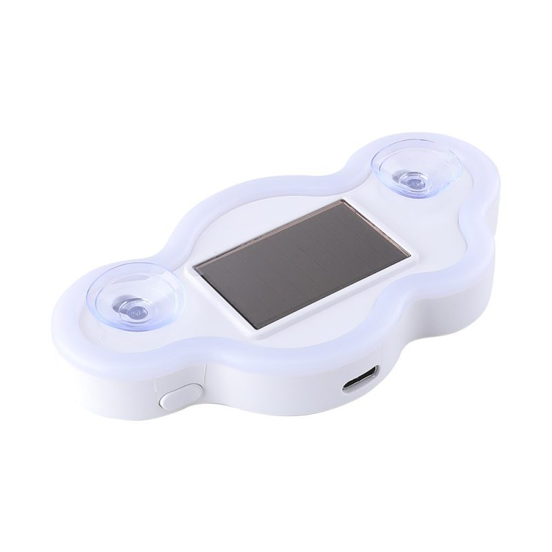 Solar Cloud Shape Rgb Car Window Led Display Light Angled Type C Angled view showing suction cups, solar panel, side button, and Type-C port.