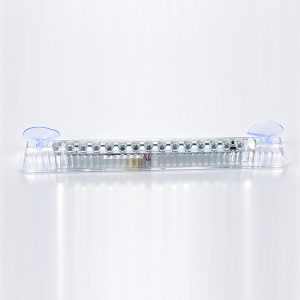 Solar Led High Mount Warning Light Front View Front product view showing the transparent housing, LED lens row, and suction cups.