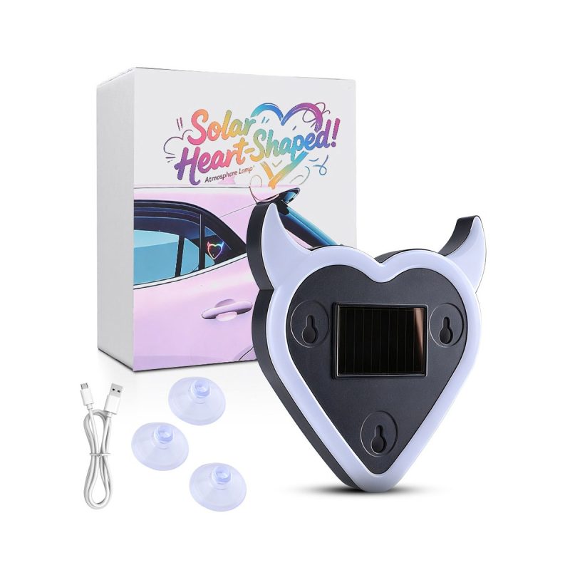 Solar Magic Heart Car Window Ambient Light Package Accessories Package reference showing the light, box, Type-C cable, and suction cups.
