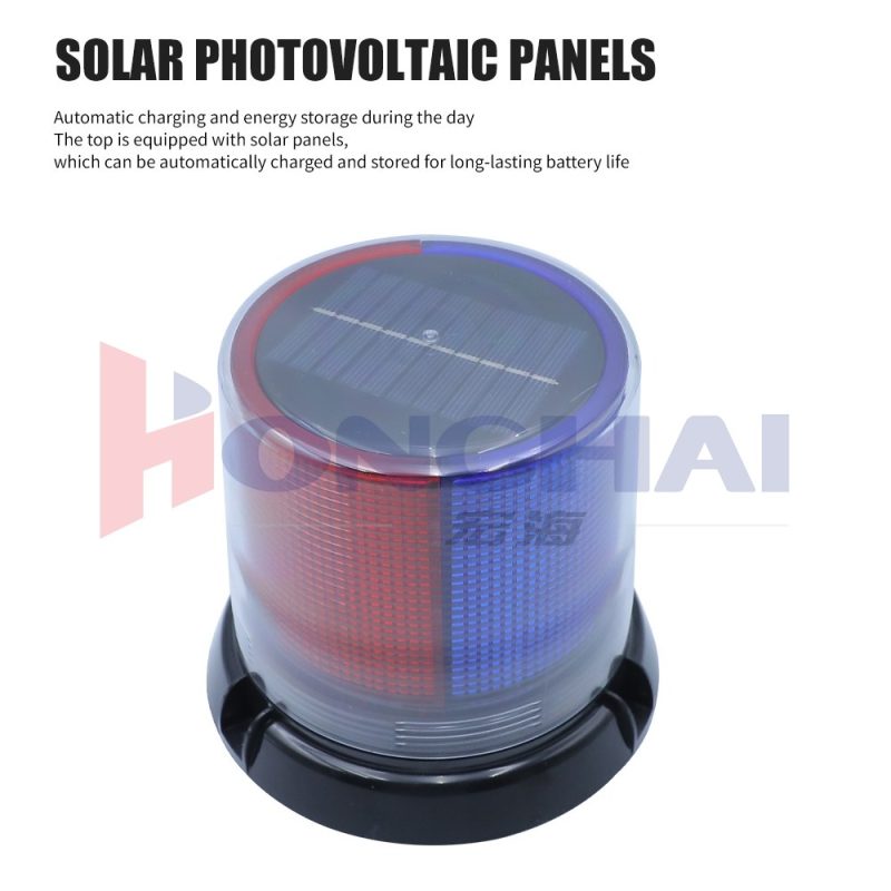 Solar Red Blue Magnetic Beacon Warning Light Solar Panel Source solar photovoltaic panel graphic showing the top-panel charging direction.