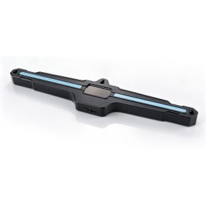 Angled product view showing the solar panel area, Type-C port, and long blue light bars.