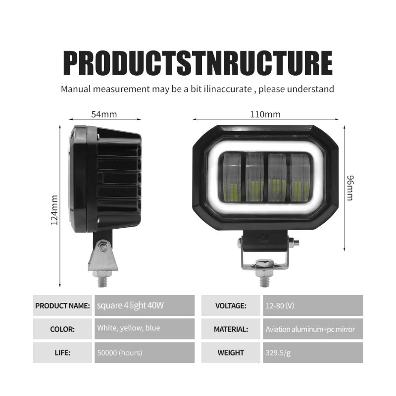 Source specification graphic showing 110mm front width, 96mm height, 54mm depth, 12-80V input, and 329.5g weight reference.