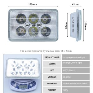 Square External Motorcycle Led Work Light Dimension Weight Reference Dimension and weight reference for one square external work light variant.