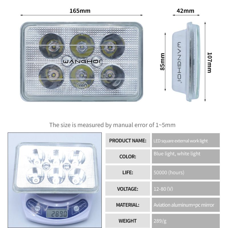 Square External Motorcycle Led Work Light Dimension Weight Reference Dimension and weight reference for one square external work light variant.